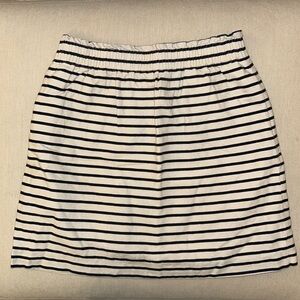 J. Crew Women's A-line Paperbag Ruffle Waist Navy Blue & White Striped Skirt - 4